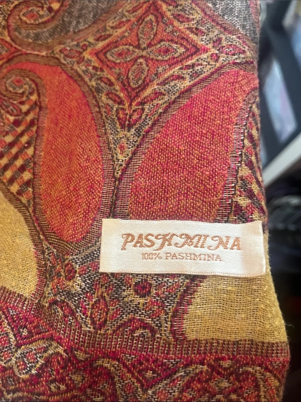 pashmina Paisley Pashmina Wrap in Burgundy, Gold, Rust, and Gray